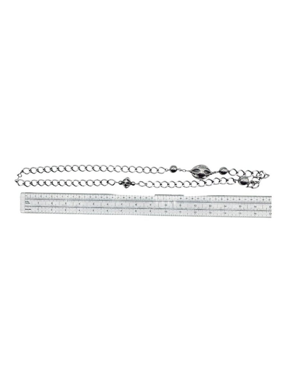 Vintage Chunky Metal Necklace Mid-Century Brutalist Silver Tone Beads Chain 32" - Picture 8 of 10